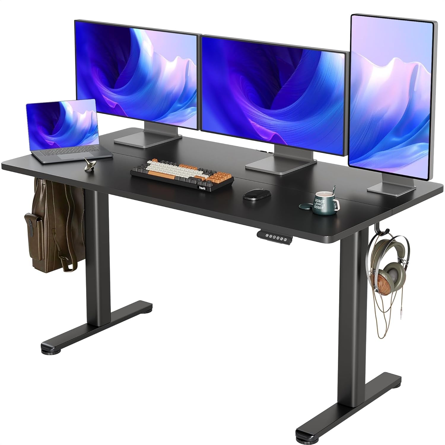 Electric Standing Desk, Adjustable Height Stand up Desks, 55 X 24 Inches Sit Stand up Desk for Home Office Computing, 3-Preset Memory Height Ergonomic Rising Desks, Black