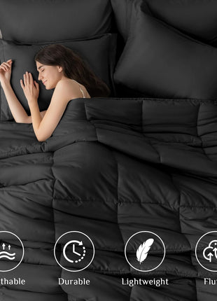 Queen Size 7-Piece Ultra-Soft Comforter Set, Oeko-Tex Certified Bedding Ensemble with Down Alternative Comforter, Sheets, Pillowcases, and Shams in Black
