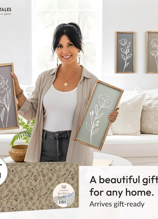 3D Wooden Floral Wall Art Set (4 Pieces) - Lightweight, Ready-to-Hang Framed Decor for Living Spaces - Premium Boho Botanical Farmhouse Decorations - Gift-Boxed