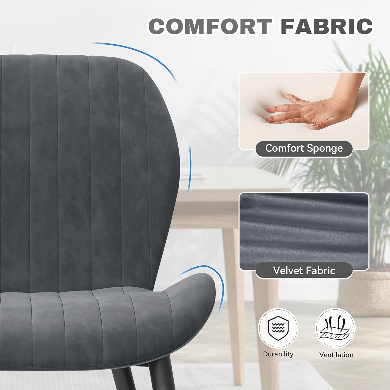 Dining Chairs Set of 4 Modern Velvet Dining Room Chairs Upholstered Dining Chairs with Thick Cushions Metal Legs Armless Back Chair for Kitchen and Living Room Dark Gray