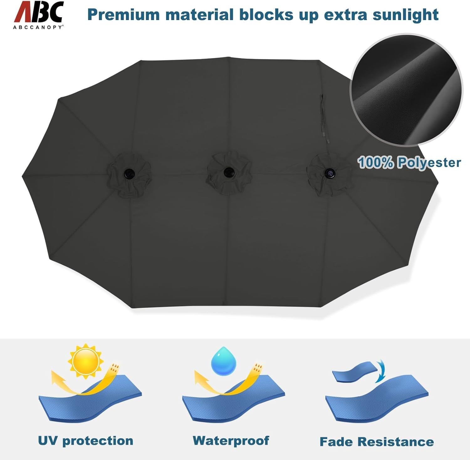 15FT Patio Umbrella with Base, Outdoor Double-Sided Rectangle Umbrella Bonus Latch, Wights for Poolside, Lawn, Backyard (Dark Gray)