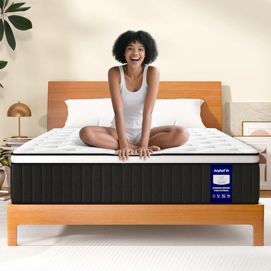 Queen Mattress,10 Inch Medium Firm Hybrid Bed Mattresses,Queen Mattress Size with High Density Foam and Independent Pocket Springs,Release Pressure,Cool and Breathable