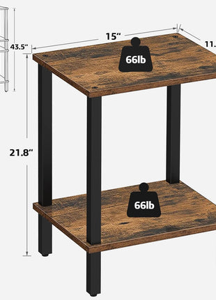 Set of 2 End Tables with Dual-Tier Storage Shelves for Living Room and Bedroom, Perfect for Compact Spaces, Model TB01BB035
