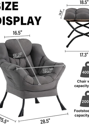 Contemporary Dark Grey Accent Chair and Ottoman Set with Folding Footstool and Armrest Design for Living Room, Bedroom, and Office