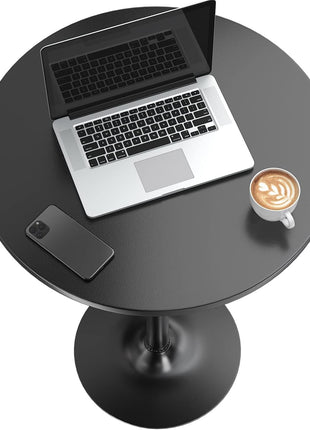 Round Bistro Pub Table - 40.6-Inch Bar Height Cocktail Table for Home Bar, Dining Room, Living Room, and Weddings with Metal Base and MDF Obsidian Top in Dark Black Finish