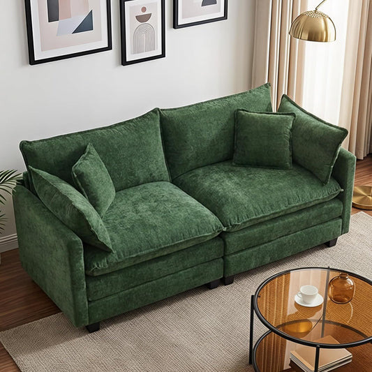 78" Modular Sectional Sofa, Cloud Couch Loveseat Sofa, Deep Seat Washable Chenille Fabric Sofa with Throw Pillows, 2 Seat Modern Couches for Living Room Bedroom Apartment, Green