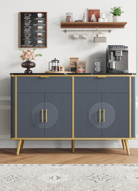 47.2" Modern Fluted Buffet Storage Cabinet with 2 Drawers and Adjustable Shelves, Navy Blue Kitchen Sideboard for Dining Room, Living Room, and Hallway