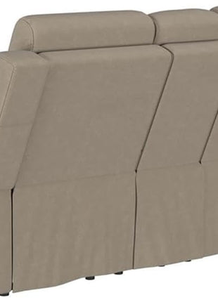 Faux Leather Motion Reclining Loveseat with Center Console and Cupholders in Taupe Finish, 71.25" W x 36.5" D x 39.25" H, Contemporary Plush Design for Living Room or Den