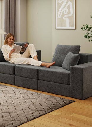 Cloud Modular Sectional Sofa - Contemporary L-Shaped Couch with Reversible Chaise, Customizable Sleeper Bed, Deep Seat and Non-Slip Design in Dark Grey, No Assembly Required