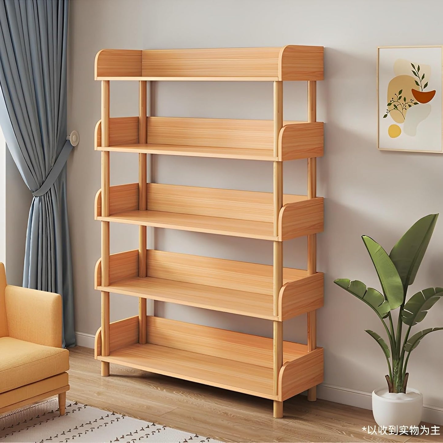 5-Tier Wooden Open Bookcase - Modern Display Bookshelf with Top Edge and Solid Wood Frame for Home and Office, Storage Cabinet, Oak