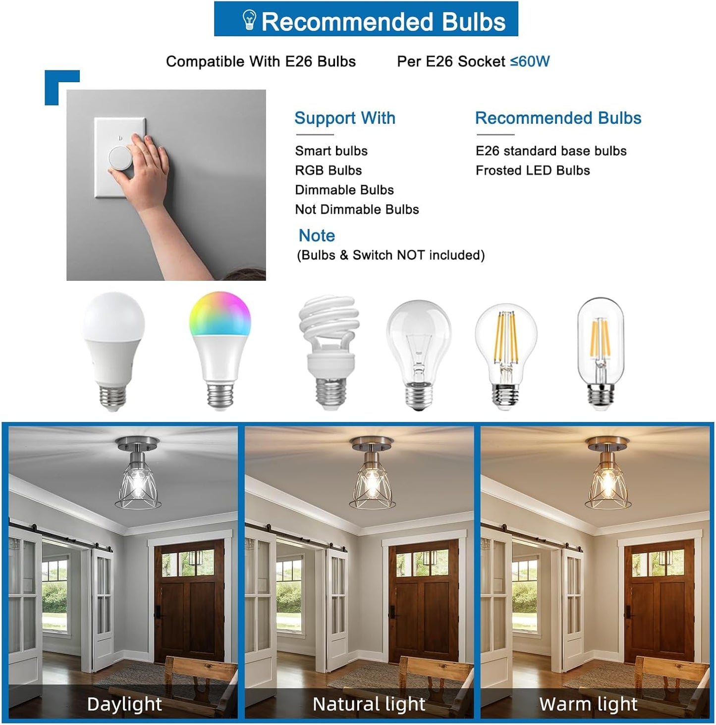 1 Light Semi Flush Mount Ceiling Light Fixture, Rustic Modern Framhouse Brushed Nickel Kitchen Ceiling Light with Metal Cage Shade for Foyer Kitchen Hallway Entryway Bedroom(1 Pack)