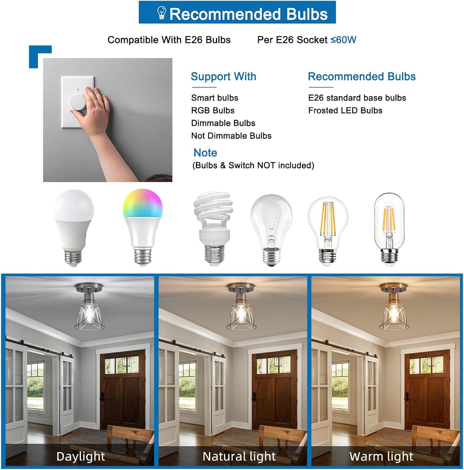 1 Light Semi Flush Mount Ceiling Light Fixture, Rustic Modern Framhouse Brushed Nickel Kitchen Ceiling Light with Metal Cage Shade for Foyer Kitchen Hallway Entryway Bedroom(1 Pack)