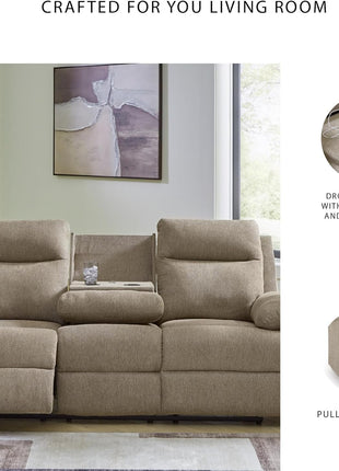 Yarrow Lane Classic Chenille Manual Reclining Sofa with Drop-Down Table and USB Charging, Light Brown by Signature Design by Ashley