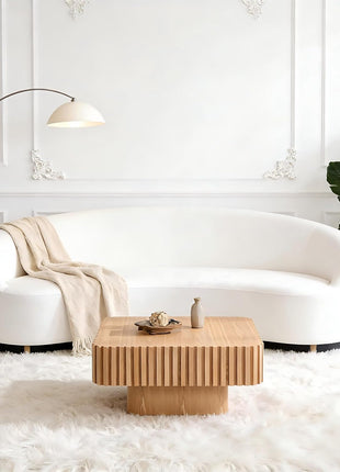 Handcrafted Square Wood Coffee Table with Fluted Design, Modern Center Table for Living Room, Perfect for Compact Spaces, Easy Assembly, 35.43" Ash Finish