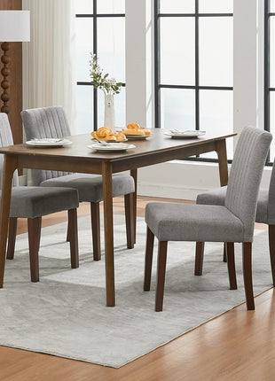 Set of 6  Farmhouse Tufted Parsons Dining Chairs, Upholstered Fabric with Wood Legs and Padded Seat, Grey, for Dining Room and Living Room