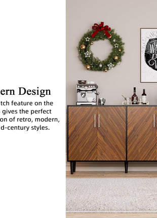 58-Inch Buffet Cabinet with Storage and Adjustable Shelves, Coffee Bar Cabinet Featuring Four Spacious Doors for Living Room and Kitchen, Black Finish