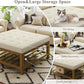 Large Square Ottoman Coffee Table, Linen Solid Upholstered Footrest Ottoman with Solid Wood Shelf Storage Tufted Coffee Table for Bedroom Living Room, Ivory