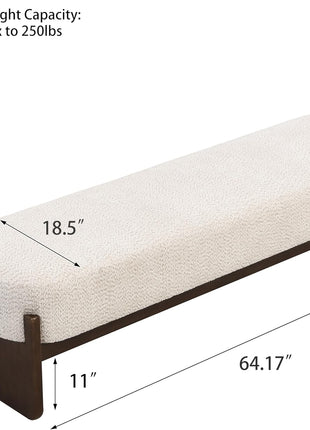 Arden Minimalist Rectangular Loop Yarn Fabric Ottoman Bench with Rubberwood Frame for Versatile Entryway and Living Room Seating in Beige and Brown