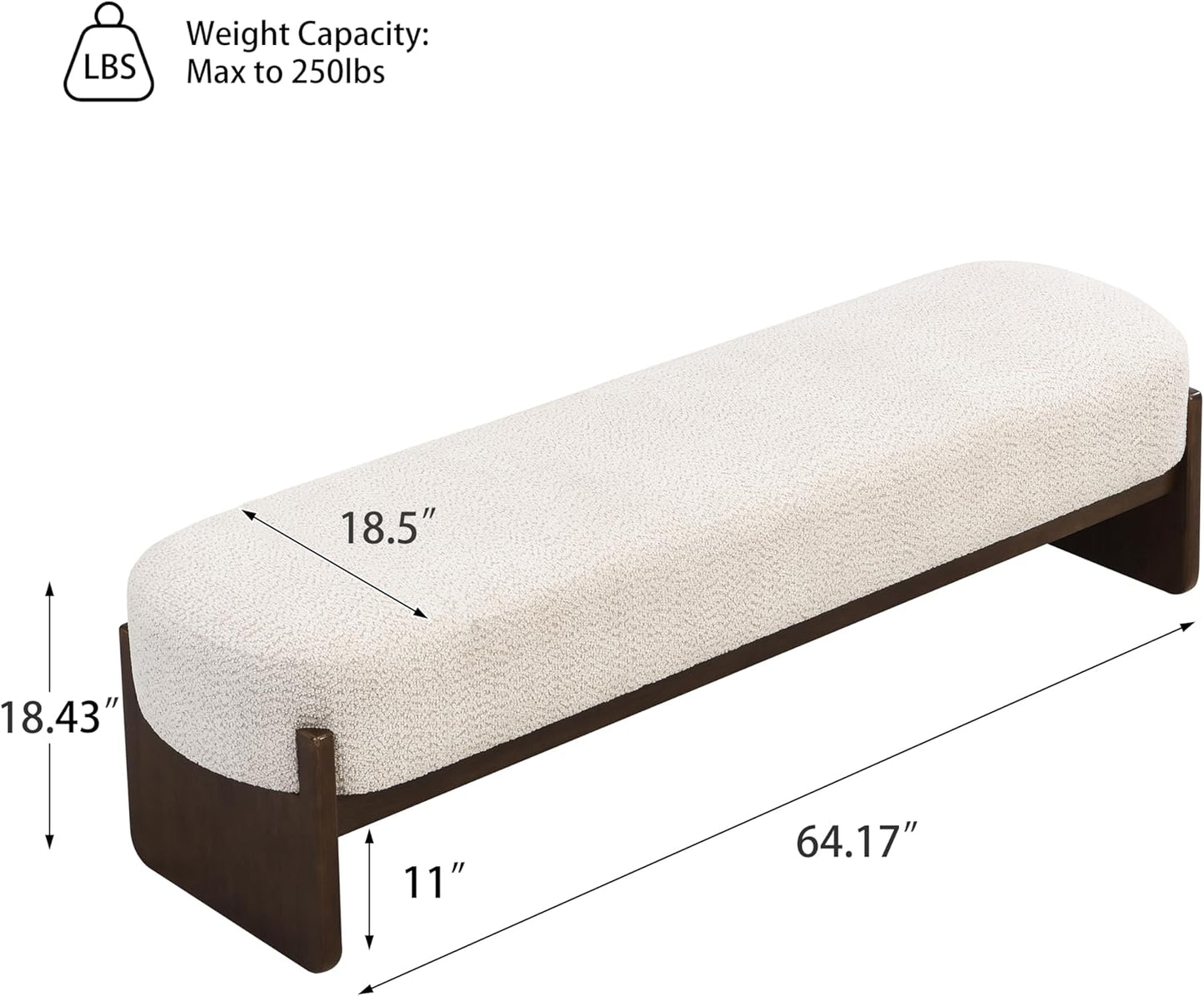 Arden Minimalist Style Rectangular Loop Yarn Fabric Ottoman Bench, Rubberwood Frame, Entryway Bench, Living Room Sofa Extra Seat, End of Bed Footstool, Beige+Brown