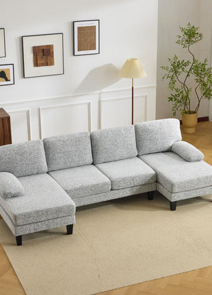 Elevate Your Living Room Aesthetics with Our Elegant 110" U-Shape Sectional Couch Featuring Luxurious Chenille Upholstery and Contemporary Design Elements