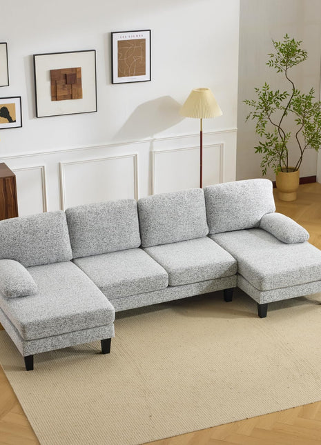 Elevate Your Living Room Aesthetics with Our Elegant 110" U-Shape Sectional Couch Featuring Luxurious Chenille Upholstery and Contemporary Design Elements