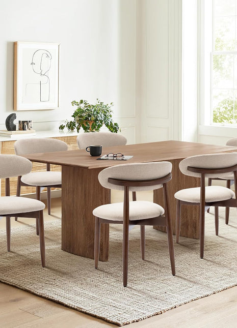 Set of 6 Contemporary Upholstered Wooden Dining Chairs with Foot Pegs in Beige for Farmhouse Kitchens