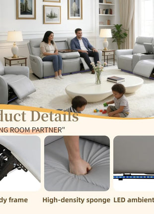 3-Piece Power Leather Recliner Sofa Set with Electric Reclining Sofa, Loveseat, and Chair - Home Theater Seating Featuring Cup Holders, USB Ports, and Storage Console