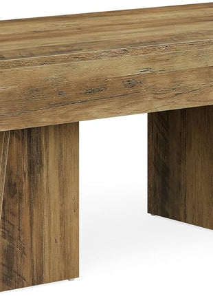 Farmhouse Rectangular Coffee Table - 47-Inch Wooden Accent Table with Sturdy Base for Modern Living Room (Rustic Brown)