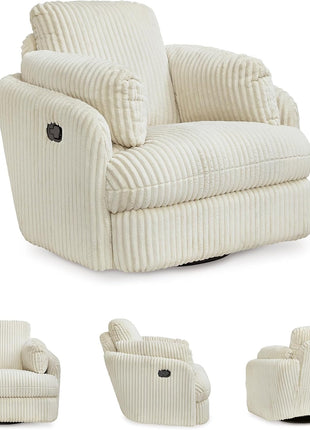 Ashley Signature Design Tie-Breaker Cozy Contemporary Manual Press-Back Swivel Glider Rocker Recliner with Two Bolster Pillows and Hidden Storage in White
