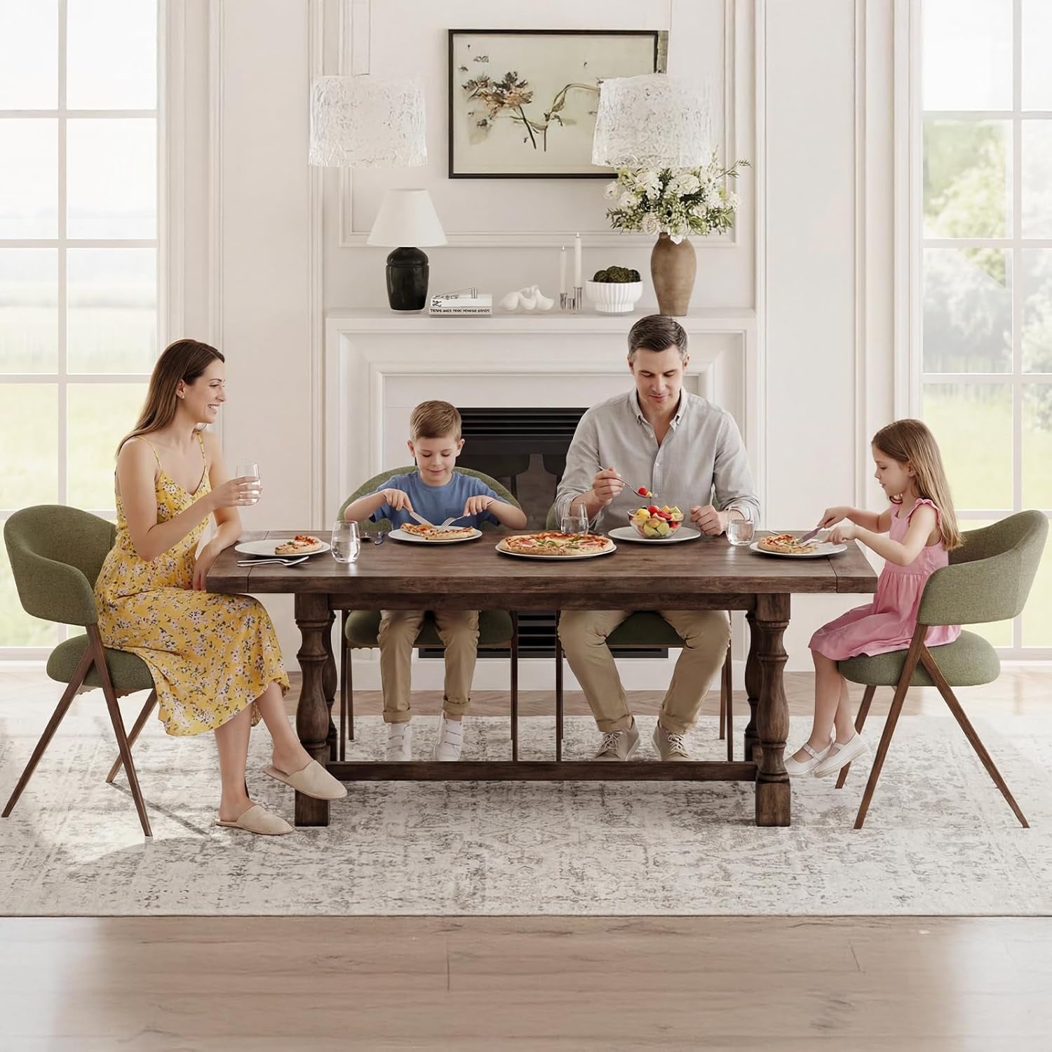 Dining Chairs Set of 4, Modern Fabric Upholstered Dining Room Kitchen Side Chairs with Iron Legs, Open Back and Padded Seat, for Living Room/Restaurant/Cafe, Green