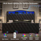King Size Bed Frame and Headboard, 50.9" Velvet Upholstered Wingback Bedframe with LED Lights & Storage/Charging Station, Button Tufted Tall Footboard, No Box Spring Needed, Noise-Free, Black
