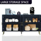 Modern Lacquered 4 Door Wooden Cabinet Sideboard Buffet Server Cabinet Storage Cabinet, for Living Room, Entryway, Hallway, Office, Kitchen and Dining Room, Navy Blue, Cabinets