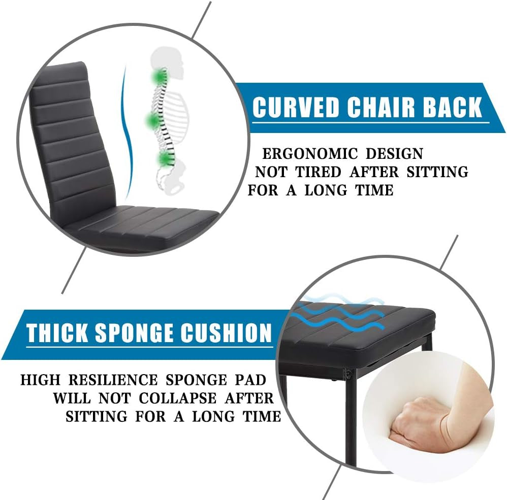 | 5-Piece Dining Table Set | Black | Glass Kitchen Table with 4 Upholstered Chairs and Faux Leather Cushions | Space-Saving and Modern Design | for Dining Room, Easy to Assemble