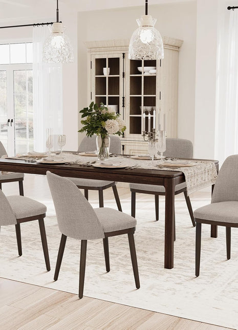 Set of 6 Modern Upholstered Dining Chairs with Back Support and Wooden Legs for Kitchen and Dining Room, Camel Color