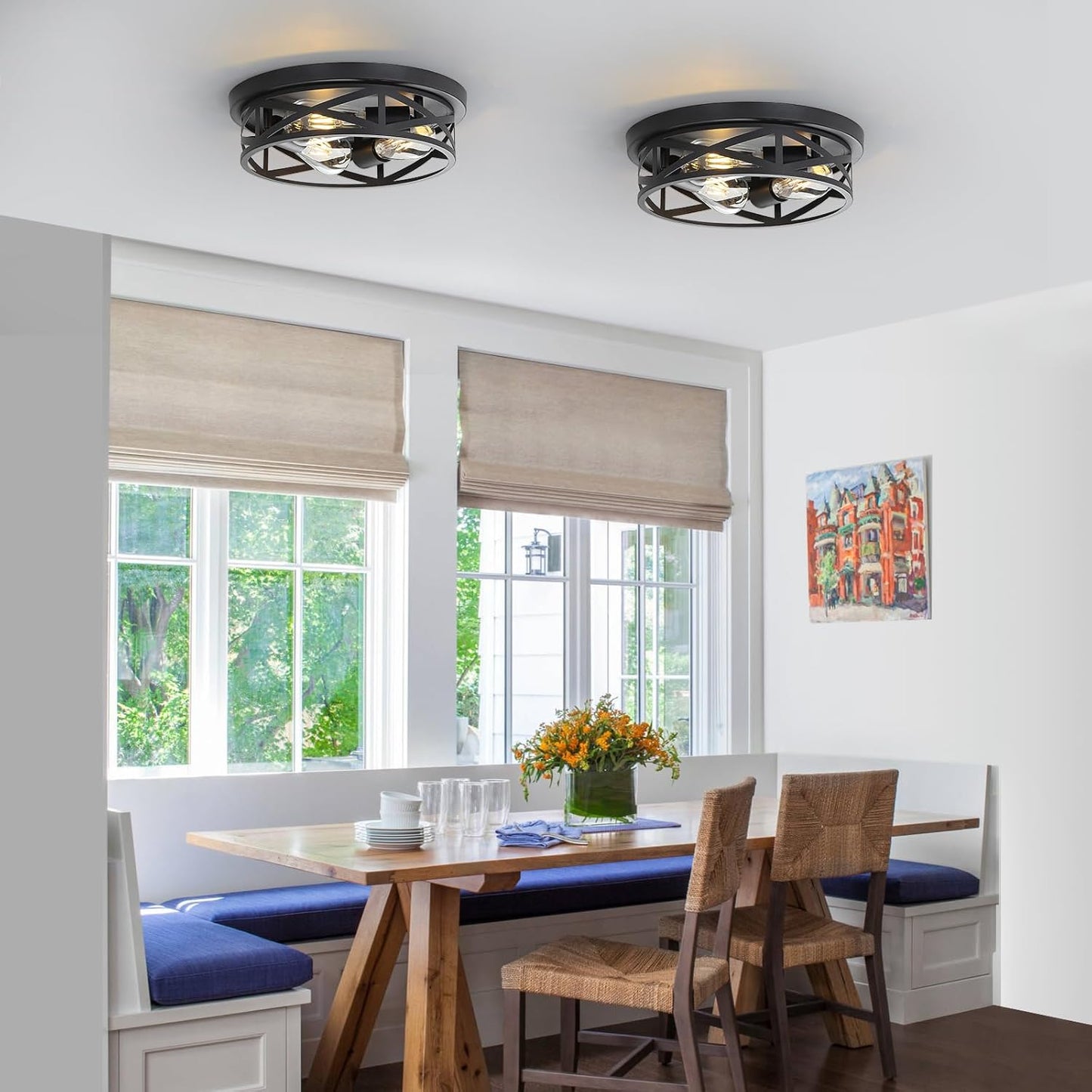 13 Inch Black Flush Mount Ceiling Light Fixtures,3-Light Modern Hallway Light Fixtures Ceiling, Black Lights Fixture Ceiling Mount for Farmhouse,Kitchen, Bedroom (1 Pack)