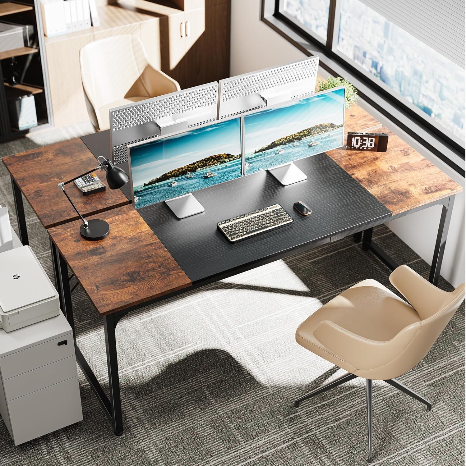 Computer Desk, 70 Inch Office Desk, Gaming Desk with Storage, Writing Desk Work Desk for Home Office, Study, Long Simple Desk, Large Legroom, Metal Frame, Rustic Brown and Black