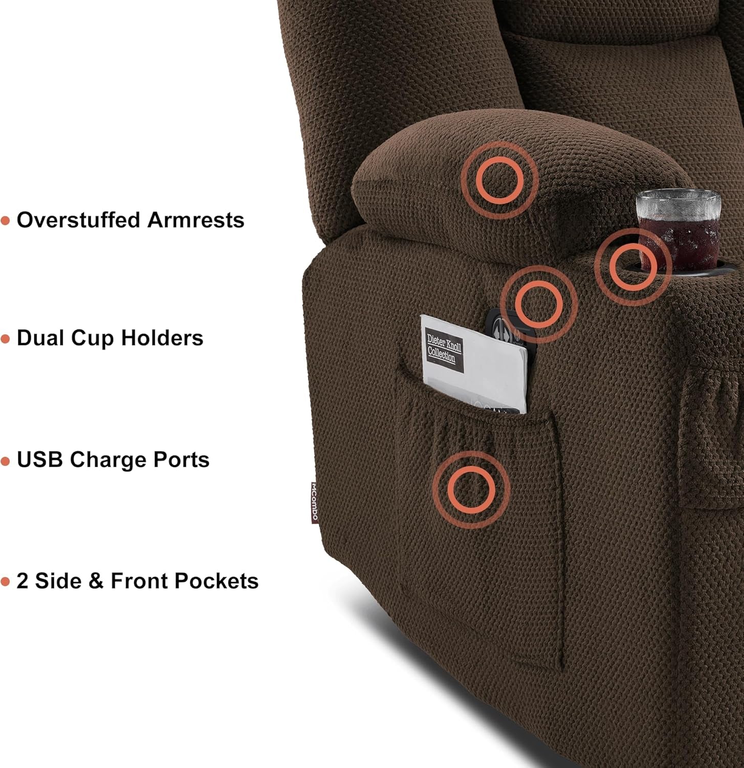 57.8" Zero Gravity Power Loveseat Sofa with Heat and Massage, Reclining Loveseat Recliner for Living Room, Fabric 6035SET (Brown)