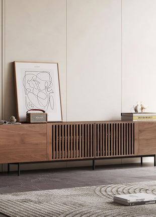Mid-Century Modern 94.48" Walnut TV Stand for 80+ Inch TVs with Generous Storage – Sophisticated Entertainment Center for Living Room or Bedroom