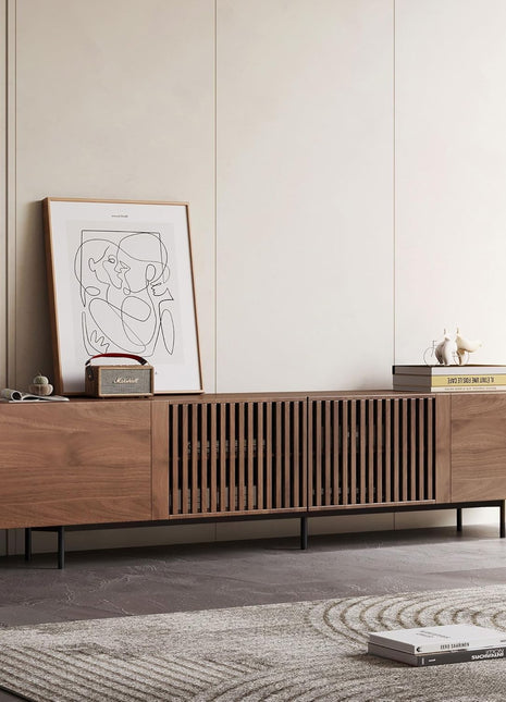 Mid-Century Modern 94.48" Walnut TV Stand for 80+ Inch TVs with Generous Storage – Sophisticated Entertainment Center for Living Room or Bedroom