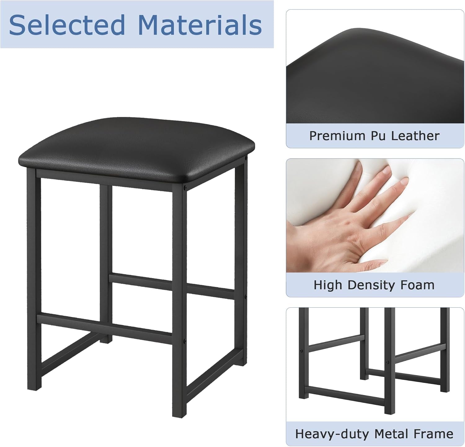 Kitchen Table and Chairs for 4, Dining Room Set with PU Chairs/Stools, Heavy-Duty Metal Frame, Faux Marble Tabletop, Space-Saving Design for Small Spaces, Easy Assembly, Veined Black