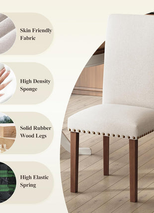 Upholstered Dining Chairs Set of 4 in Parsons Style, Beige Linen Accent Chairs with High Back for Round Kitchen Tables or Small Dining Rooms – Comfortable and Stylish