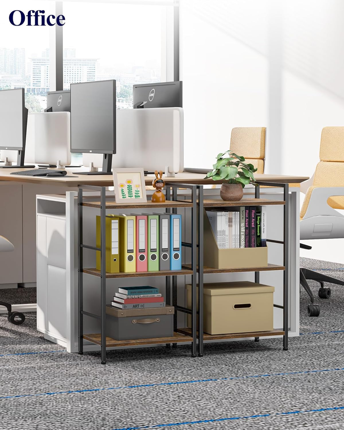 3-Tier Book Shelf - Wood & Metal Bookshelf with Handle & Adjustable Feet, Lightweight Bookcase for Living Room, Bedroom, Kitchen, Office or Dorm (16.5"×11.0"×28.1")