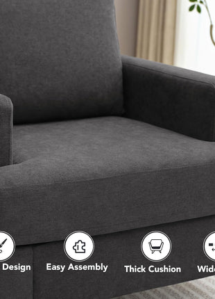 Mid-Century Modern Upholstered Accent Chair with Wooden Legs - Stylish and Comfortable Armchair for Living Room and Bedroom (Dark Grey, Single Pack)
