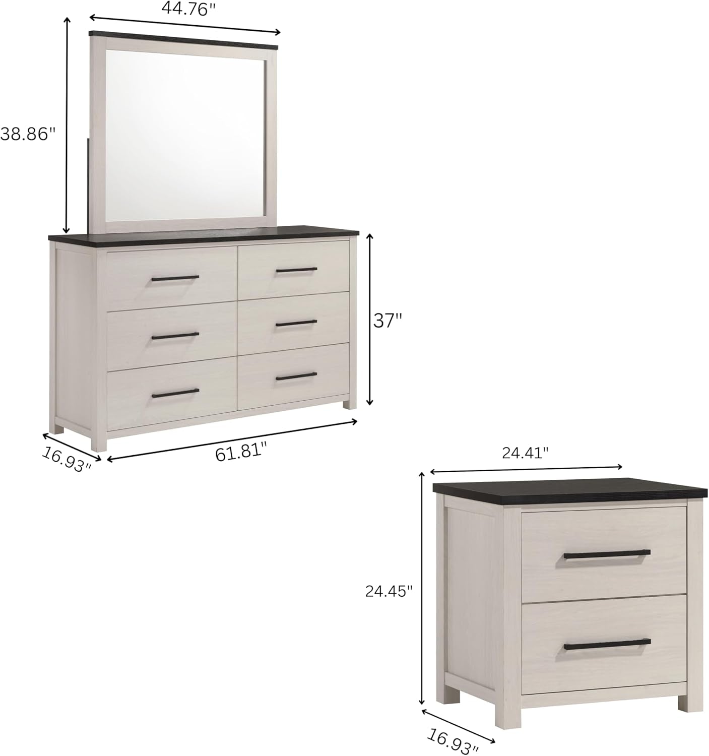 Realynn 5-Piece Wood Bedroom Set, King Size Panel Bed with Dresser, Mirror, and 2 Nightstands, Off-White Finish