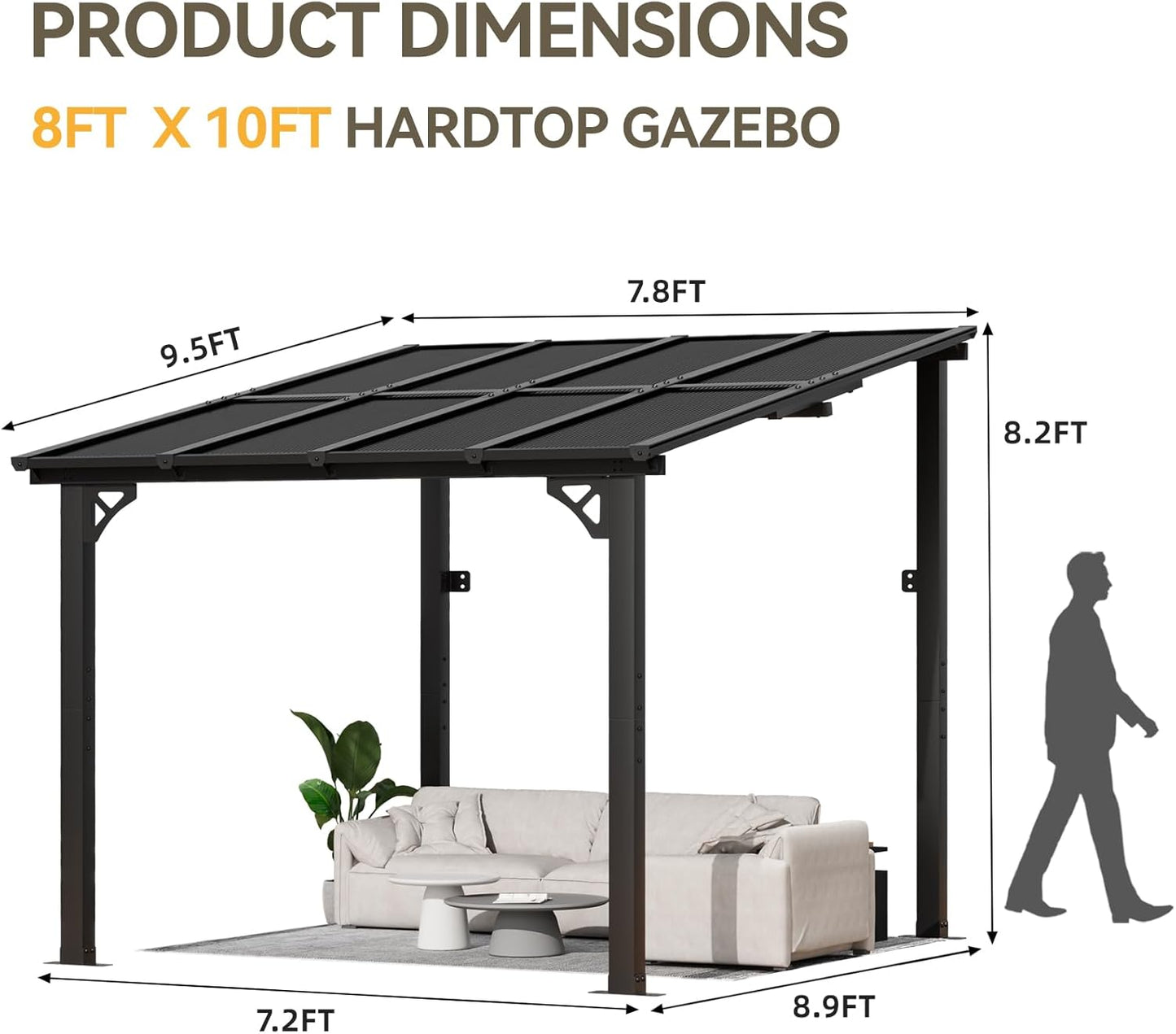 8’X10’ Gazebo, Wall Mounted Gazebos Pergola on Clearance, Outdoor Patio, Large Wall-Mounted Heavy Duty Awnings for Patio, Decks, Backyard (Black)