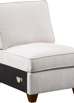 127" L-Shaped Sectional Sofa with Movable Ottoman, 6 Throw Pillows, and Integrated Features Including USB Port, Hidden Storage, and Cup Holders - Chenille Upholstered for Living Room and Apartment, Beige