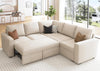 Modular Sectional Sleeper Sofa with Pull Out Bed, L Shaped Couch with Storage Seat, Convertible Sectional Couches for Living Room, Beige