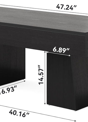 Farmhouse Rectangular Coffee Table - 47-Inch Wooden Accent Table with Sturdy Base for Modern Living Room (Black)