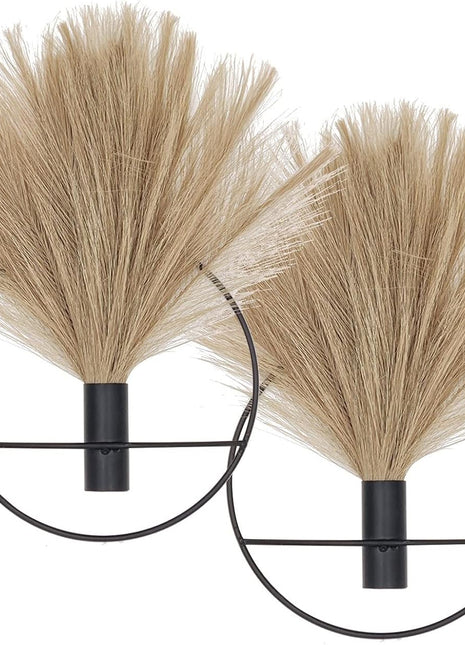 Bohemian-Inspired Metal Wall Art Set with Artificial Pampas Grass, Versatile Home Decor for Living Room, Bedroom, Bathroom, and Dining Room, 2-Pack in Black and Brown