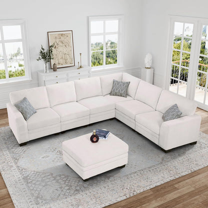 Oversized Modular Sectional Sofa,7 Seat U Shaped Couch with Ottoman,Corduroy Sofa with Deep Seat,Convertible Large Sectional Couches for Living Room(Cream, L-7)